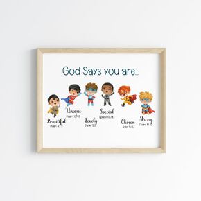 Wowsweet-God يقول أنك جدار الفن ديكور الجدار الديني للأولاد الأمريكيين من أصل أفريقي الهدايا المسيحية الكتاب المقدس الأسود الأولاد غرفة ديكور تحفيزية ملهمة آيات الكتاب المقدس غير المؤطرة (8X10'') in Kuwait