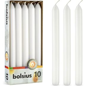 BOLSIUS 10 Count Household Ivory Dinner Candles - 9 Inches - Premium European Quality - Approx. 8 Hours Burn Time - Unscented Dripless and Smokeless, Restaurant, Wedding, Spa, and Party Candlesticks