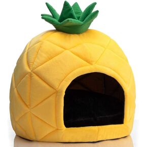 Hollypet Cat Bed Cave for Indoor Cats, Foldable Cat House with Removable Cushion, Cat Bed for Kittens, Small Pets, Pineapple Pet Tent - Yellow