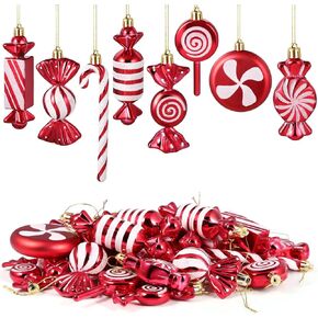 Leyndo 24 Pcs Christmas Candy Cane Ornament Tree Decoration Peppermint Lollipop Glitter Red and White Ornament for Home Party Favor Supplies in Saudi Arabia