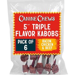 Canine Chews 5" Triple Flavor Bacon, Chicken-Wrapped, Beef Rawhide Dog Chew Toy Treat Stick Twist Kabob for Small Dogs (100 Pack) in Kuwait