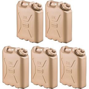 Scepter Lightweight BPA 5 Gallon 20 Liter Lightweight Portable BPA Free Water Storage Container with Carrying Handle and Spout, Sand (5 Pack)