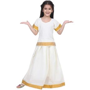 BownBee Traditional Silk lehanga Choli South Indian Pavadai - Half Sleeves - Pavda Pattu Choli for Baby Girls & Kids