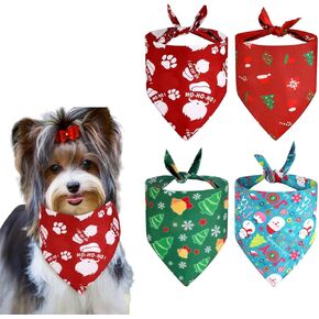 Shinylin 4 Pack Christmas Dog Bandanas Outfits Durable Triangle Dog Christmas Bandana Adjustable PET Bandana Accessories for Small Medium Large Dog Cat (X-Large)
