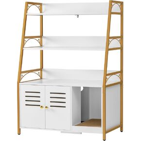 صندوق فضلات القطط من وينفون، أثاث مخفي مع 3 أرفف، حمام للقطط مع حصيرة وخدش، خشب قوي، كبير، أبيض in Kuwait