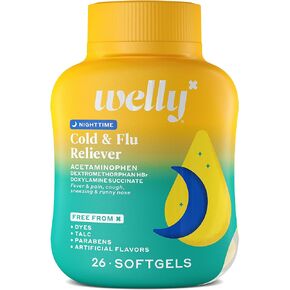 علاجات ويلي | مخفف البرد والأنفلونزا الليلي بدون وصفة طبية | مخفف الألم/الحمى، مثبط السعال، مضاد للهستامين | أسيتامينوفين، ديكستروميتورفان إتش بي آر، دوكسيلامين سكسينات | دواء بمكونات مثبتة in Kuwait