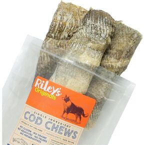 Riley's Cod Skins for Dogs - Air Dried Single Ingredient Dog Treats - Short, Hand Wrapped Cod Skin Dog Treats - Sustainably Caught in Iceland - 3 Pack 5 inch Chew Sticks