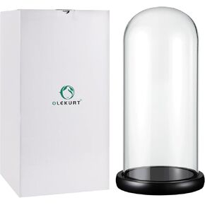 OLEKURT 13.5 بوصة ارتفاع × 6 بوصة عمق قبة زجاجية مع قاعدة خشبية، وعاء جرس زجاجي للورد المغمور بالذهب، مقتنيات عتيقة، تمثال صغير، كرات ثلجية DIY، نبات in Kuwait