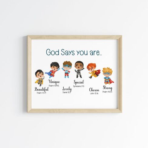 Wowsweet-God يقول أنك جدار الفن ديكور الجدار الديني للأولاد الأمريكيين من أصل أفريقي الهدايا المسيحية الكتاب المقدس الأسود الأولاد غرفة ديكور تحفيزية ملهمة آيات الكتاب المقدس غير المؤطرة (8X10'') in Kuwait