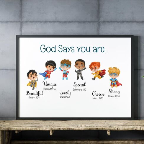 Wowsweet-God يقول أنك جدار الفن ديكور الجدار الديني للأولاد الأمريكيين من أصل أفريقي الهدايا المسيحية الكتاب المقدس الأسود الأولاد غرفة ديكور تحفيزية ملهمة آيات الكتاب المقدس غير المؤطرة (8X10'') in Kuwait