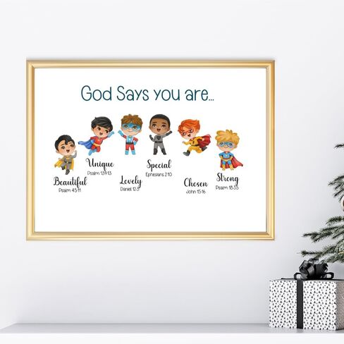 Wowsweet-God يقول أنك جدار الفن ديكور الجدار الديني للأولاد الأمريكيين من أصل أفريقي الهدايا المسيحية الكتاب المقدس الأسود الأولاد غرفة ديكور تحفيزية ملهمة آيات الكتاب المقدس غير المؤطرة (8X10'') in Kuwait