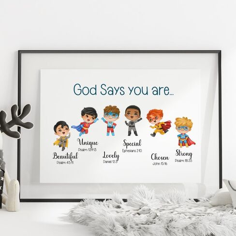 Wowsweet-God يقول أنك جدار الفن ديكور الجدار الديني للأولاد الأمريكيين من أصل أفريقي الهدايا المسيحية الكتاب المقدس الأسود الأولاد غرفة ديكور تحفيزية ملهمة آيات الكتاب المقدس غير المؤطرة (8X10'') in Kuwait