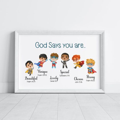 Wowsweet-God يقول أنك جدار الفن ديكور الجدار الديني للأولاد الأمريكيين من أصل أفريقي الهدايا المسيحية الكتاب المقدس الأسود الأولاد غرفة ديكور تحفيزية ملهمة آيات الكتاب المقدس غير المؤطرة (8X10'') in Kuwait