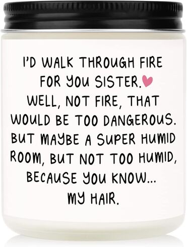 PETALSUN Sister Gifts, Sister Birthday Gifts from Sister, I'd Walk Through Fire for You Sister Candles, Christmas Gifts for Best Friend Sister-in-Law, 7oz Soy Wax Lavender Scented Candles. in Kuwait