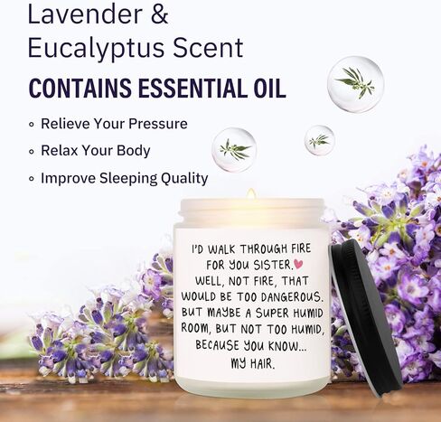 PETALSUN Sister Gifts, Sister Birthday Gifts from Sister, I'd Walk Through Fire for You Sister Candles, Christmas Gifts for Best Friend Sister-in-Law, 7oz Soy Wax Lavender Scented Candles. in Kuwait