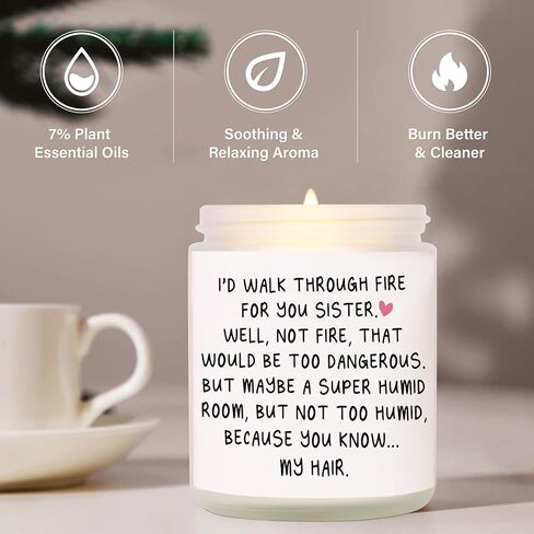 PETALSUN Sister Gifts, Sister Birthday Gifts from Sister, I'd Walk Through Fire for You Sister Candles, Christmas Gifts for Best Friend Sister-in-Law, 7oz Soy Wax Lavender Scented Candles. in Kuwait