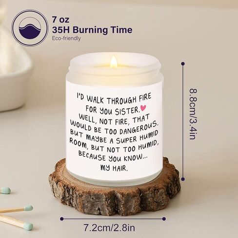 PETALSUN Sister Gifts, Sister Birthday Gifts from Sister, I'd Walk Through Fire for You Sister Candles, Christmas Gifts for Best Friend Sister-in-Law, 7oz Soy Wax Lavender Scented Candles. in Kuwait