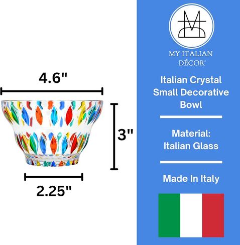 طبق حلوى إليزا من الكريستال الإيطالي وعاء تزيين صغير، وعاء كريستال للحلوى والوجبات الخفيفة والفواكه والزبادي والغمس وحامل المجوهرات والمكسرات والحلي، مطلي يدويًا، صنع في إيطاليا in Kuwait