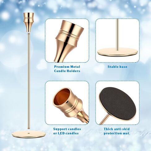 30 Pcs Gold Candlestick Holder Bulk Gold Taper Candle Holders Metal Candle Stick Holder Decor for Wedding Table Centerpiece Dinning Party Anniversary Fits 0.75 Inch Thick Candle, 9, 11, 13 Inches in Saudi Arabia