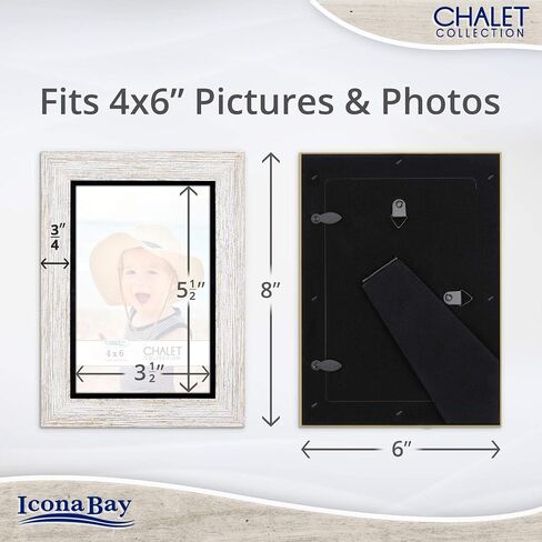 Icona Bay 4x6 Loft Gray Picture Frame, Rustic Casual Style 4 x 6 Photo Frame, Table Top or Wall Mount, Chalet Collection in Kuwait