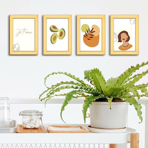 إطارات صور Annecy مقاس 4×6 مكونة من 4 قطع، إطار صور ريفي ذهبي مع زجاج حقيقي، للتركيب على الحائط وعرض الطاولة، مجموعة إطارات صور 4 × 6 مكونة من 4 مثالية لديكور المنزل وديكور المكتب in Kuwait