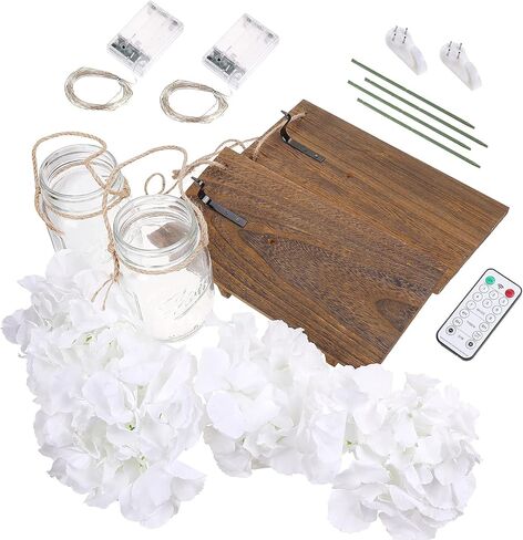 انبرو شمعدان حائط ريفي، مصابيح برطمان ماسون، ديكور منزلي ريفي مع خطافات من الحديد المطاوع، تصميم كوبية حريرية وشريط اضاءة LED لتزيين المنزل (مجموعة من قطعتين) ابيض كريمي in Kuwait