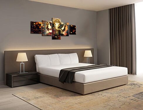 صور هندية لورد كريشنا ديكور جداري عمل فني ديني للجدران إله الهندوسية 5 قطع/لوحة متعددة ديكورات منزلية لغرفة المعيشة بإطار خشبي جاهز لتعليق الملصقات والمطبوعات (60 بوصة عرض × 40 بوصة ارتفاع) in Kuwait