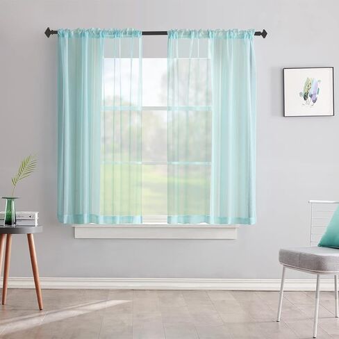 TOAVA DECO عيد الميلاد النعناع الأخضر ستائر شبه شفافة 84 بوصة طويلة فو الكتان النعناع الأخضر شير جيب قضيب لغرفة النوم غرفة المعيشة الفتيات غرفة الأطفال 2 لوحات عيد الميلاد 52x84 in Saudi Arabia