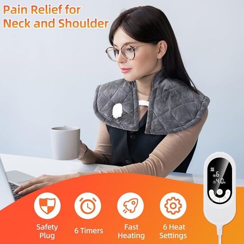 وسادة التدفئة الموزونة للرقبة والكتفين وسادة التدفئة الكهربائية laelr لتخفيف آلام الرقبة الخلفية 20 × 23 في منصات التدفئة الكتف 6 إعدادات التدفئة 6 مؤقتات إيقاف تلقائي للنساء والرجال عيد الميلاد عيد الميلاد in Kuwait