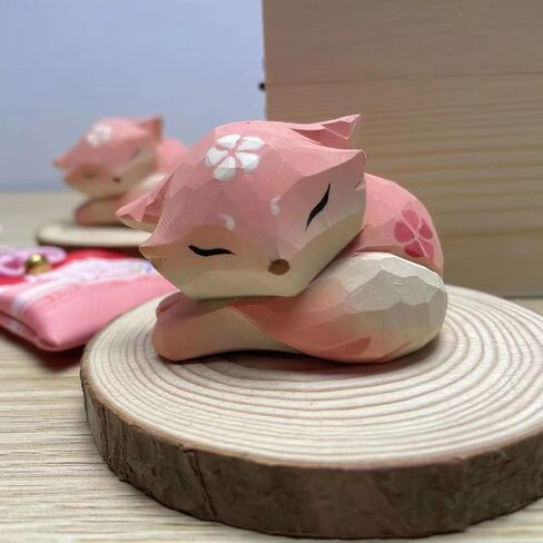 ALHBEJT Wooden Fox Figurines Sculpture Statue Lovely Small Carved Fox Statue Handmade Wood Fox Art Carving Work for Home Office Decoration (Pink) in Saudi Arabia