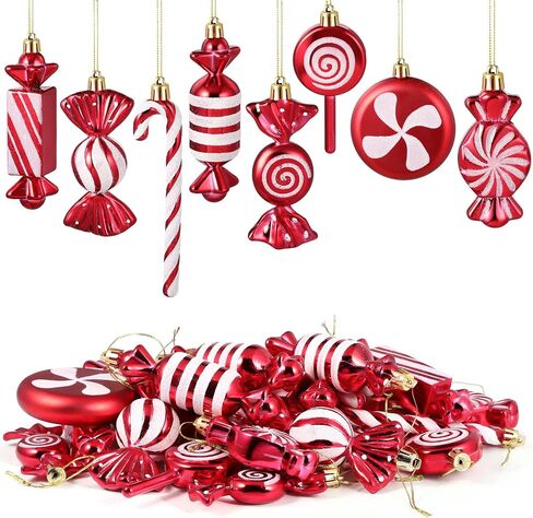 Leyndo 24 Pcs Christmas Candy Cane Ornament Tree Decoration Peppermint Lollipop Glitter Red and White Ornament for Home Party Favor Supplies in Saudi Arabia