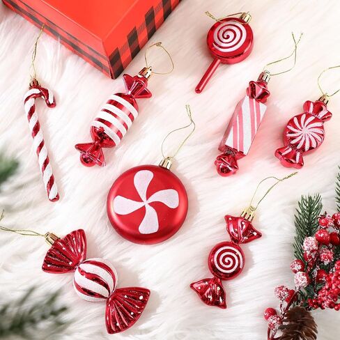 Leyndo 24 Pcs Christmas Candy Cane Ornament Tree Decoration Peppermint Lollipop Glitter Red and White Ornament for Home Party Favor Supplies in Saudi Arabia