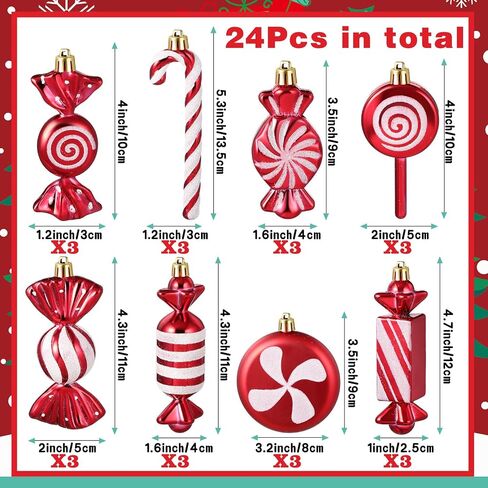 Leyndo 24 Pcs Christmas Candy Cane Ornament Tree Decoration Peppermint Lollipop Glitter Red and White Ornament for Home Party Favor Supplies in Saudi Arabia