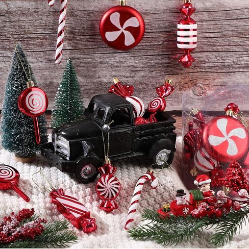 Leyndo 24 Pcs Christmas Candy Cane Ornament Tree Decoration Peppermint Lollipop Glitter Red and White Ornament for Home Party Favor Supplies in Saudi Arabia