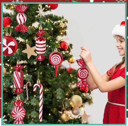 Leyndo 24 Pcs Christmas Candy Cane Ornament Tree Decoration Peppermint Lollipop Glitter Red and White Ornament for Home Party Favor Supplies in Saudi Arabia