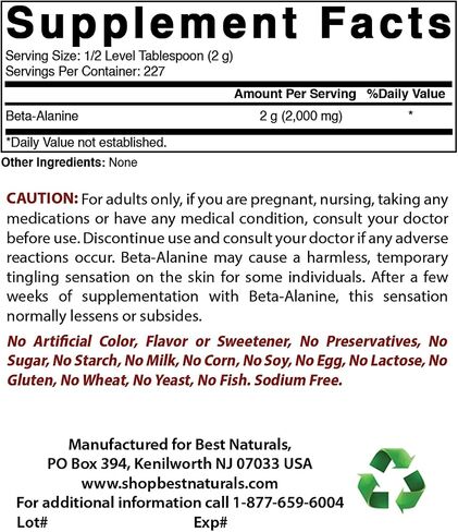 Best Naturals Beta Alanine Pure Powder 1 Pound (1 LB (Pack of 1)) in Saudi Arabia