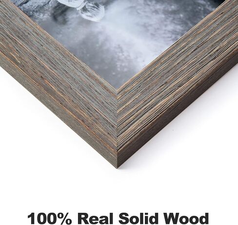 مجموعة إطار صور خشبي ريفي Yaetm مقاس 4 × 6 مكونة من قطعتين، إطار خشبي صلب لبيت المزرعة مع زجاج حقيقي عالي الوضوح، إطارات صور رمادية متعثرة لسطح الطاولة وعرض التثبيت على الحائط in Kuwait