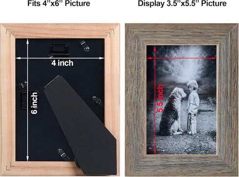 مجموعة إطار صور خشبي ريفي Yaetm مقاس 4 × 6 مكونة من قطعتين، إطار خشبي صلب لبيت المزرعة مع زجاج حقيقي عالي الوضوح، إطارات صور رمادية متعثرة لسطح الطاولة وعرض التثبيت على الحائط in Kuwait