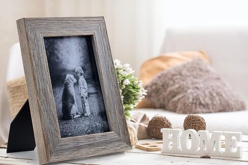 مجموعة إطار صور خشبي ريفي Yaetm مقاس 4 × 6 مكونة من قطعتين، إطار خشبي صلب لبيت المزرعة مع زجاج حقيقي عالي الوضوح، إطارات صور رمادية متعثرة لسطح الطاولة وعرض التثبيت على الحائط in Kuwait