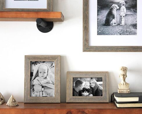 مجموعة إطار صور خشبي ريفي Yaetm مقاس 4 × 6 مكونة من قطعتين، إطار خشبي صلب لبيت المزرعة مع زجاج حقيقي عالي الوضوح، إطارات صور رمادية متعثرة لسطح الطاولة وعرض التثبيت على الحائط in Kuwait