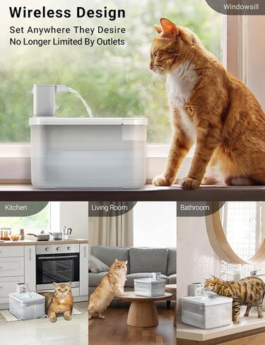 DownyPaws Wireless Cat Water Fountain, Battery Operated Automatic Pet Water Fountain with Motion Sensor, 84oz/2.5L Ultra Quiet Dog Water Dispenser Inside in Kuwait