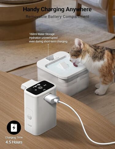 DownyPaws Wireless Cat Water Fountain, Battery Operated Automatic Pet Water Fountain with Motion Sensor, 84oz/2.5L Ultra Quiet Dog Water Dispenser Inside in Kuwait