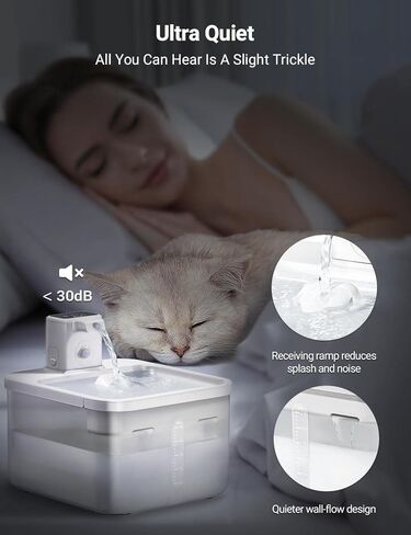 DownyPaws Wireless Cat Water Fountain, Battery Operated Automatic Pet Water Fountain with Motion Sensor, 84oz/2.5L Ultra Quiet Dog Water Dispenser Inside in Kuwait