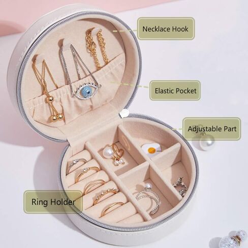 NuAngela Jewelry Box Small Travel Jewelry Bags Organizer,PU Leather Storage Display Case,Portable Jewelry Holder for Women’s Necklace Earring Rings Accessories (Three-Layer, Champagne) in Kuwait