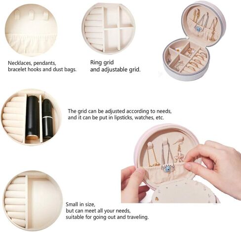 NuAngela Jewelry Box Small Travel Jewelry Bags Organizer,PU Leather Storage Display Case,Portable Jewelry Holder for Women’s Necklace Earring Rings Accessories (Three-Layer, Champagne) in Kuwait