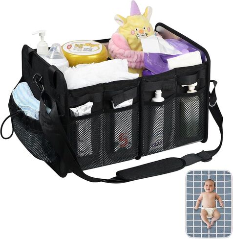 منظم صندوق السيارة القابل للطي من فيروك، محطة تغيير حفاضات منظم حفاضات الأطفال مع مقسم قابل للإزالة، علبة سيارة شاحنة ذات سعة كبيرة مع وسادة تغيير لتغيير الحفاضات، رمادي in Kuwait