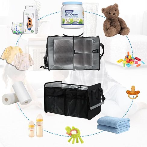 منظم صندوق السيارة القابل للطي من فيروك، محطة تغيير حفاضات منظم حفاضات الأطفال مع مقسم قابل للإزالة، علبة سيارة شاحنة ذات سعة كبيرة مع وسادة تغيير لتغيير الحفاضات، رمادي in Kuwait