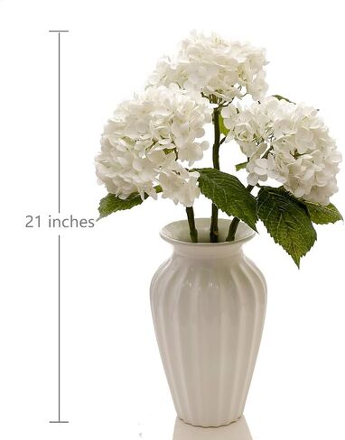 Musunny Hydrangea Artificial Flowers Real Touch 21 Inches Large Faux Hydrangeas 3pcs Silk Flowers with Stems for Home Wedding Decor (White) in Kuwait