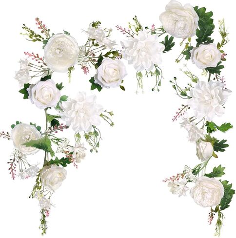 OrgMemory Peony Flower Garland, Rose Flower Swag, 6' Wedding Arch Flowers for Wedding Decor Home Table Runner Mantle Party Decor (Champagne Peony Garland) in Saudi Arabia