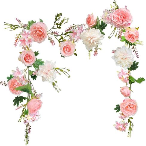 OrgMemory Peony Flower Garland, Rose Flower Swag, 6' Wedding Arch Flowers for Wedding Decor Home Table Runner Mantle Party Decor (Champagne Peony Garland) in Saudi Arabia